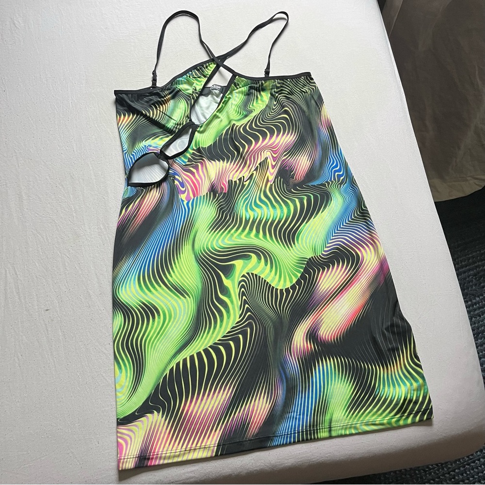 NWT JADED LONDON multicolor cutout asymmetrical sleeveless stripe zebra‎ swirl